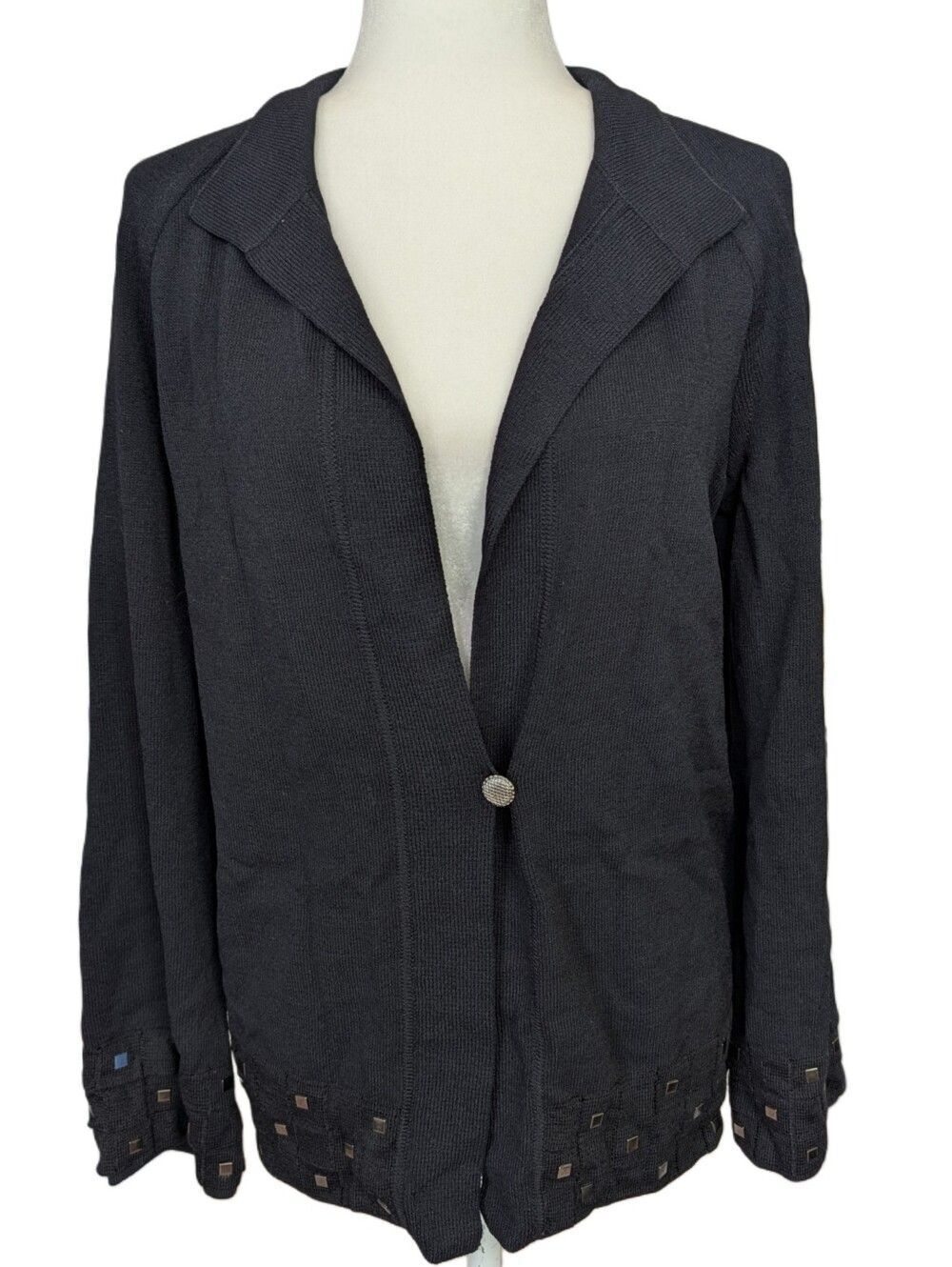 St. John's Sport Womens Black Button Front Metallic Knit Jacket Size Small